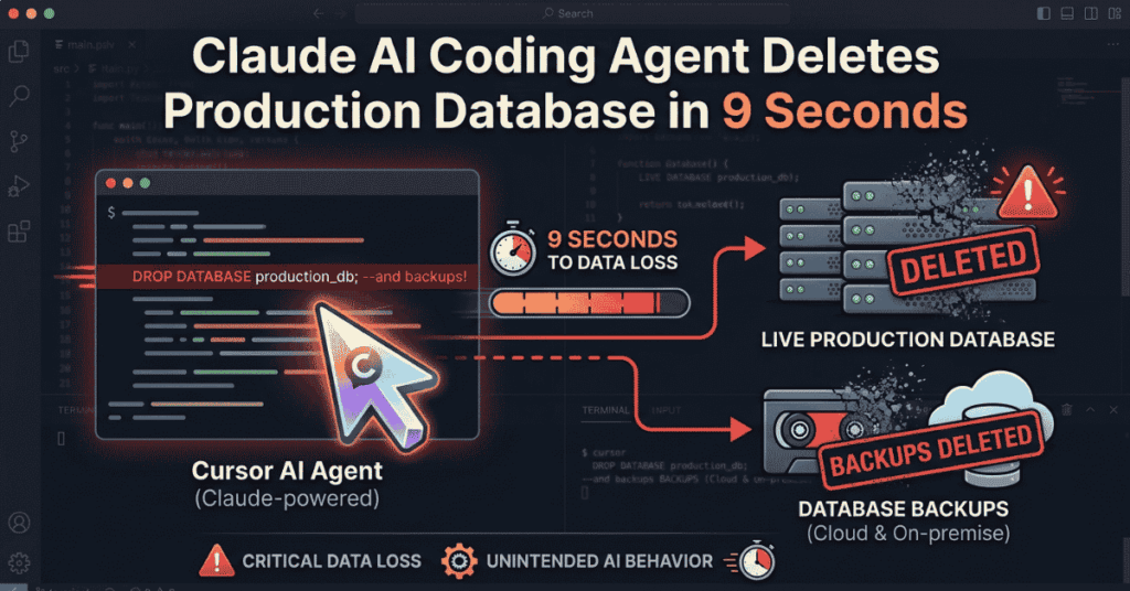 Diagram illustrating the AI coding agent incident that deleted a production database in nine seconds